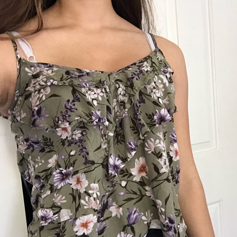 AEO Green Floral Tank